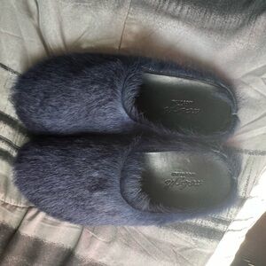 Luxury inspired  fashion fur mules Navy